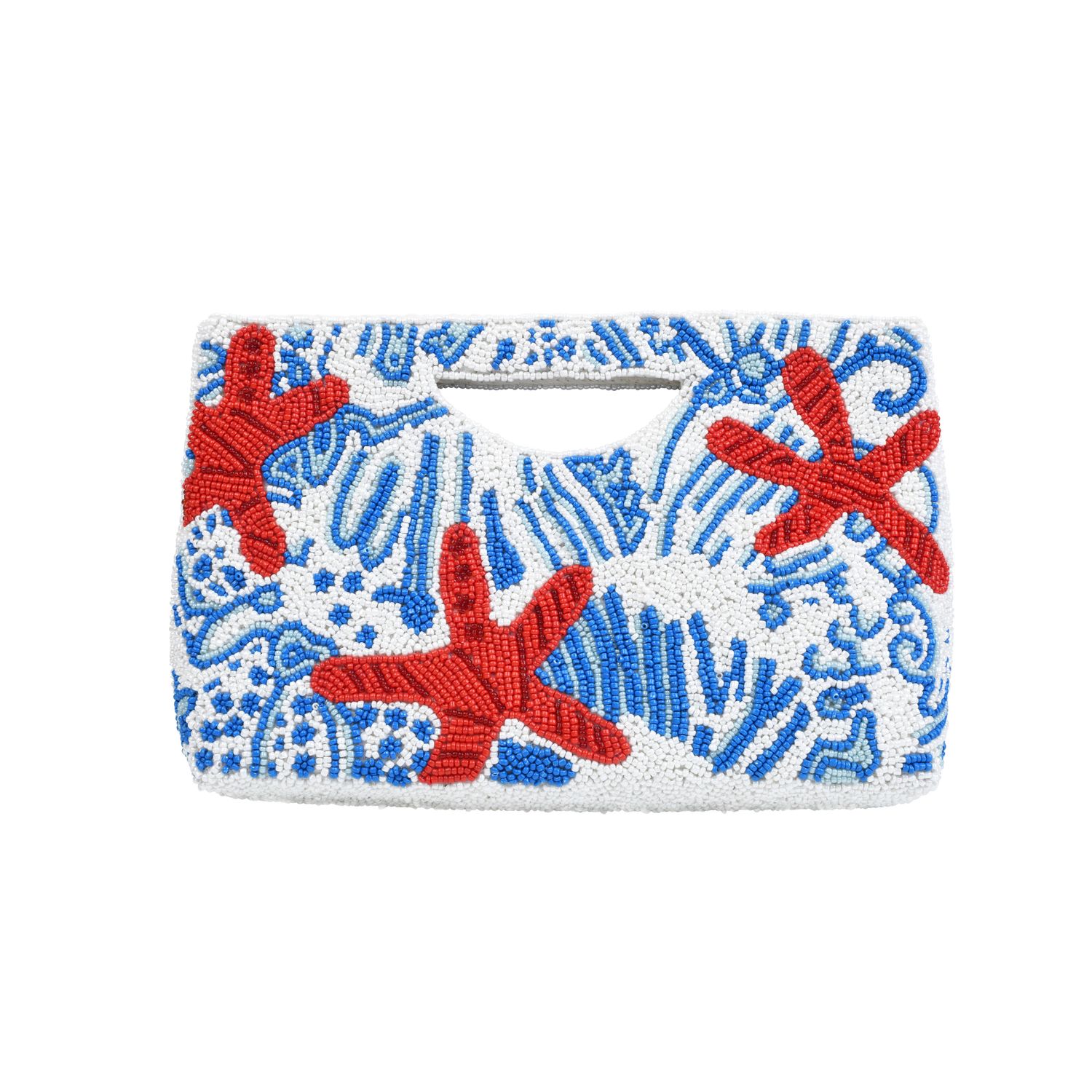 Hand-beaded Starfish Half Moon Clutch