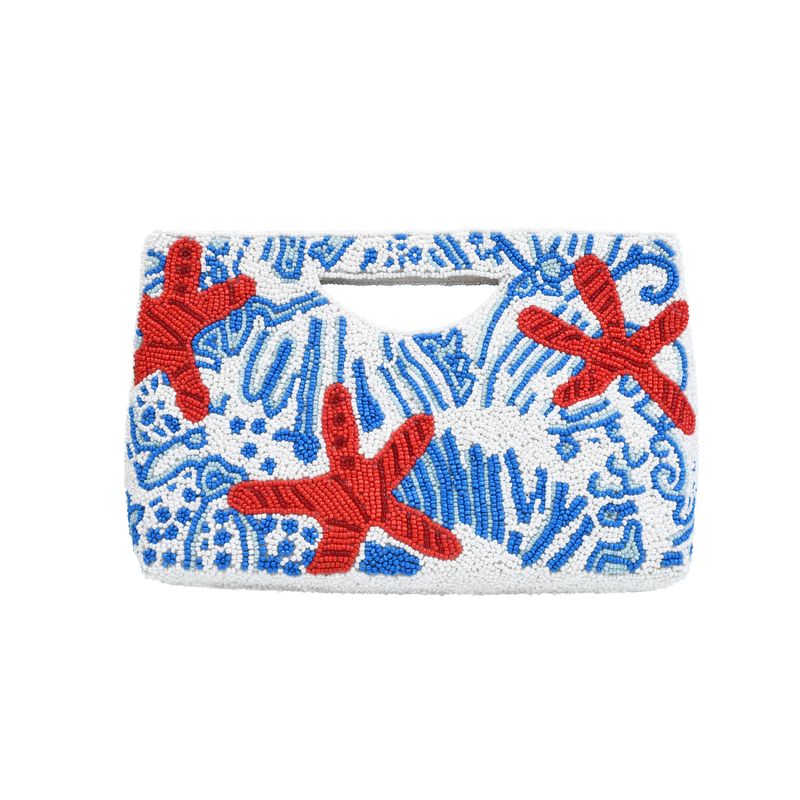 Hand-beaded Starfish Half Moon Clutch
