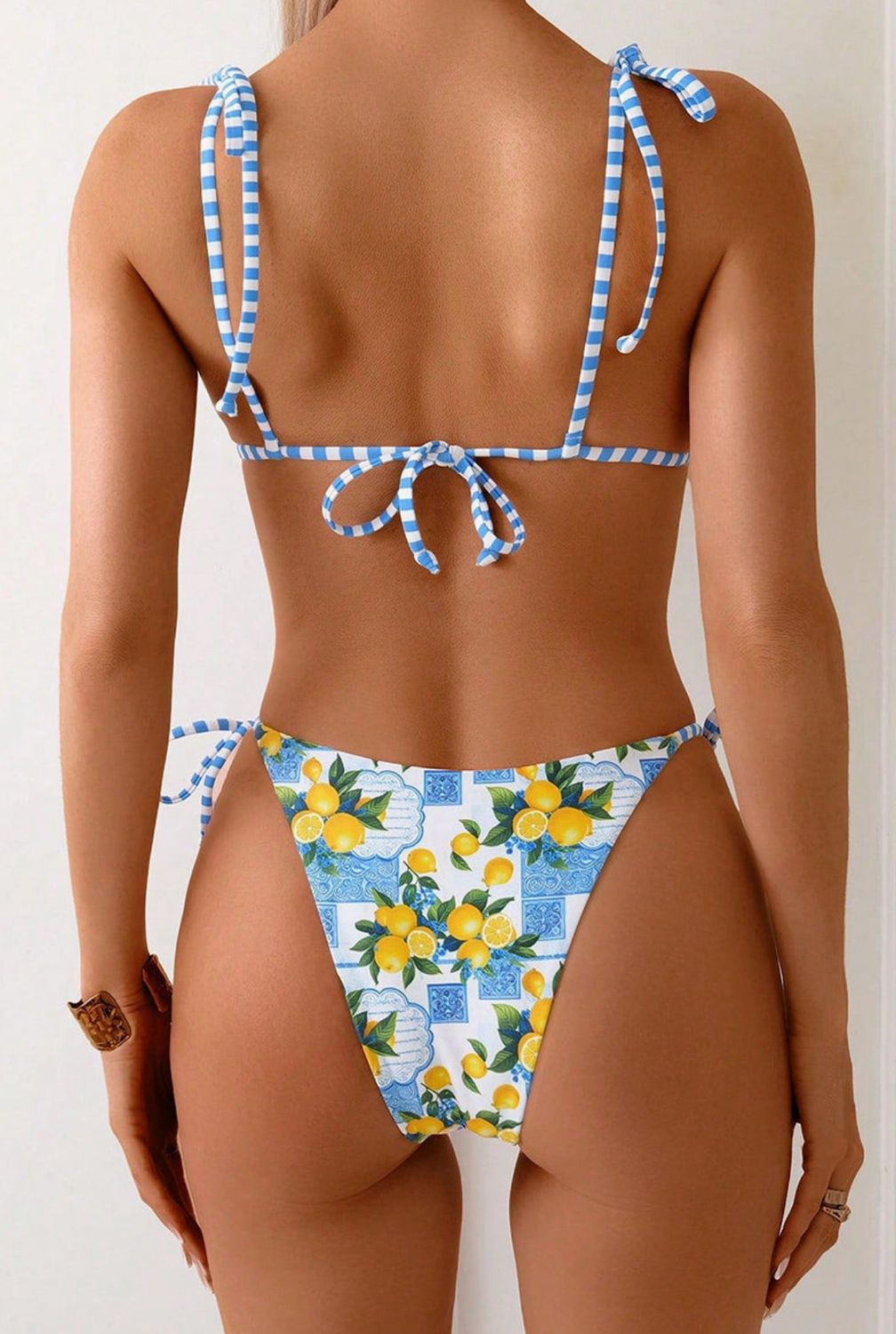 Lemon Print Side Tie Bikini Bottom
