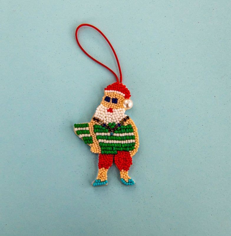 Beaded Ornament - Surf Santa