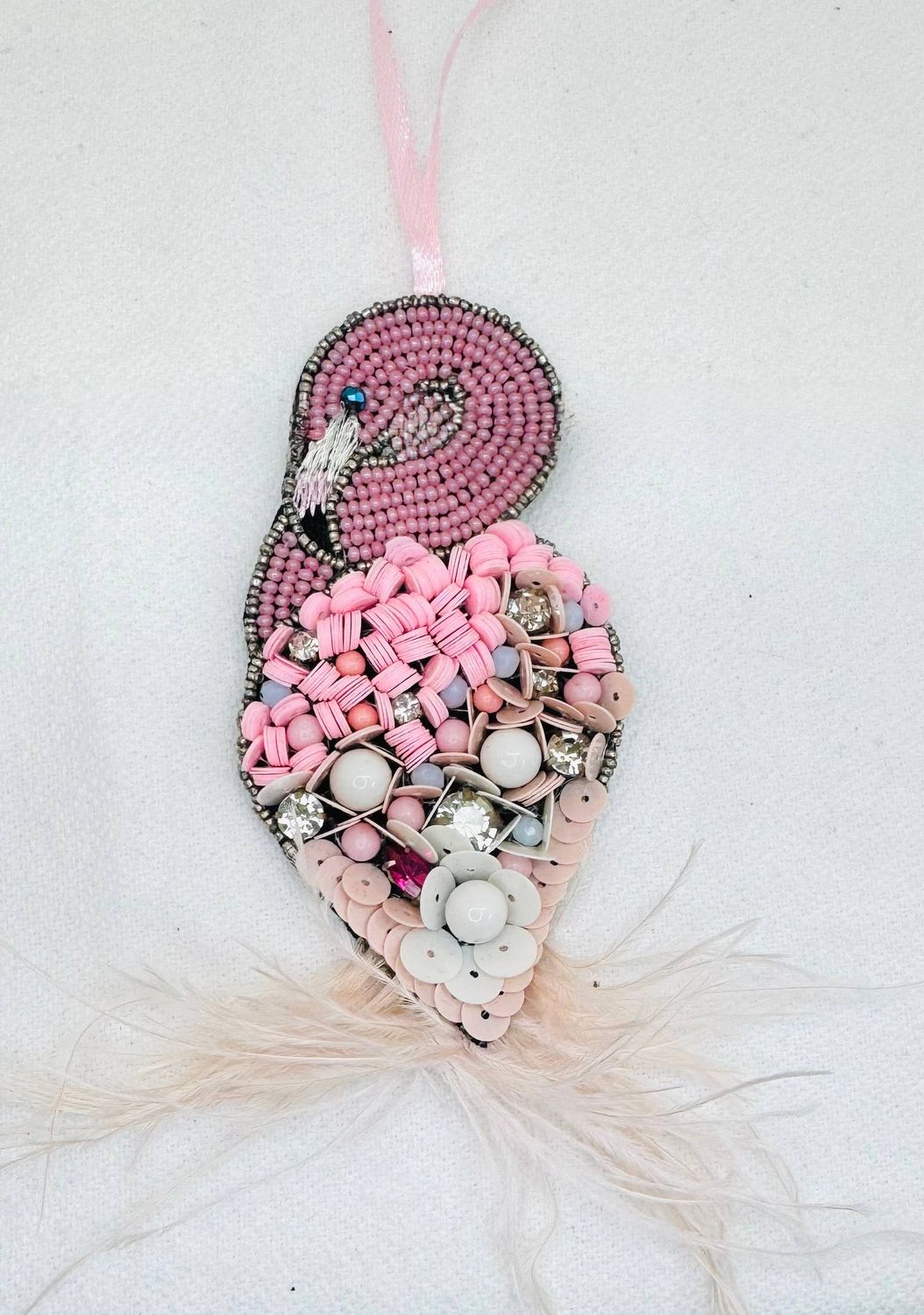 Beaded Ornament - Demure Flamingo