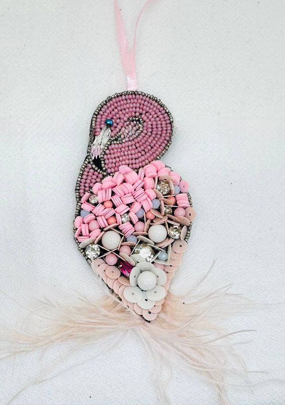Beaded Ornament - Demure Flamingo