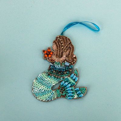 Mermaid hand beaded ornament