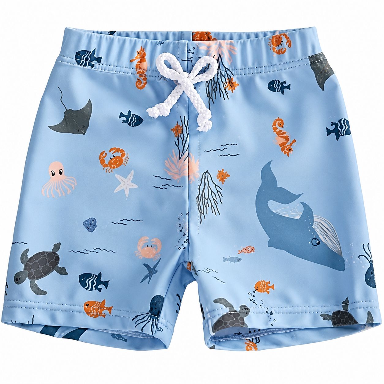 Blue Ocean Animals Print Boys Swim Shorts, Size: 6-12M