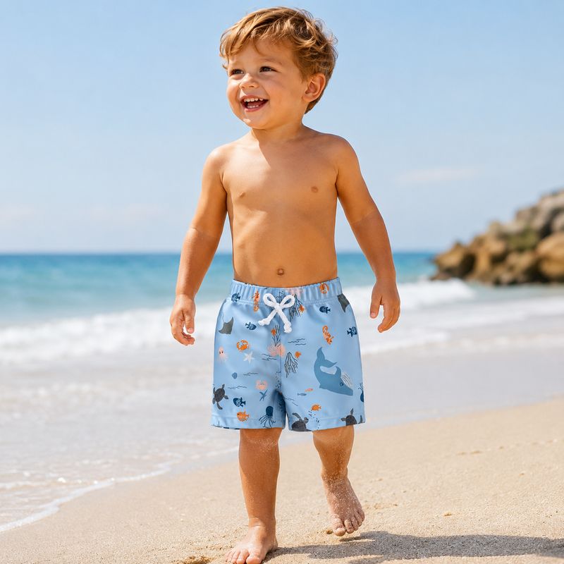 Blue Ocean Animals Print Boys Swim Shorts