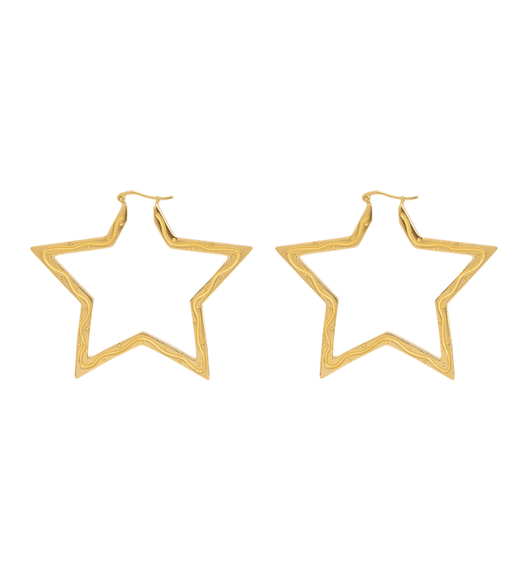 Anna + Nina &#39;funky star&#39; oorringen groot - goud