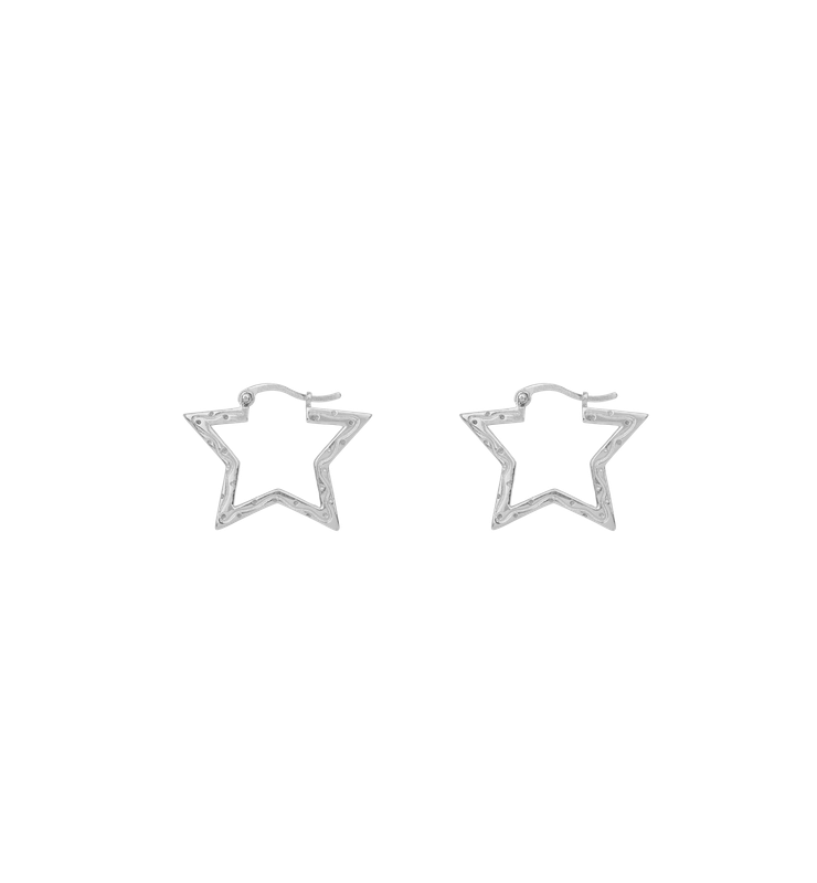 Anna + Nina &#39;funky star&#39; oorringen klein - zilver