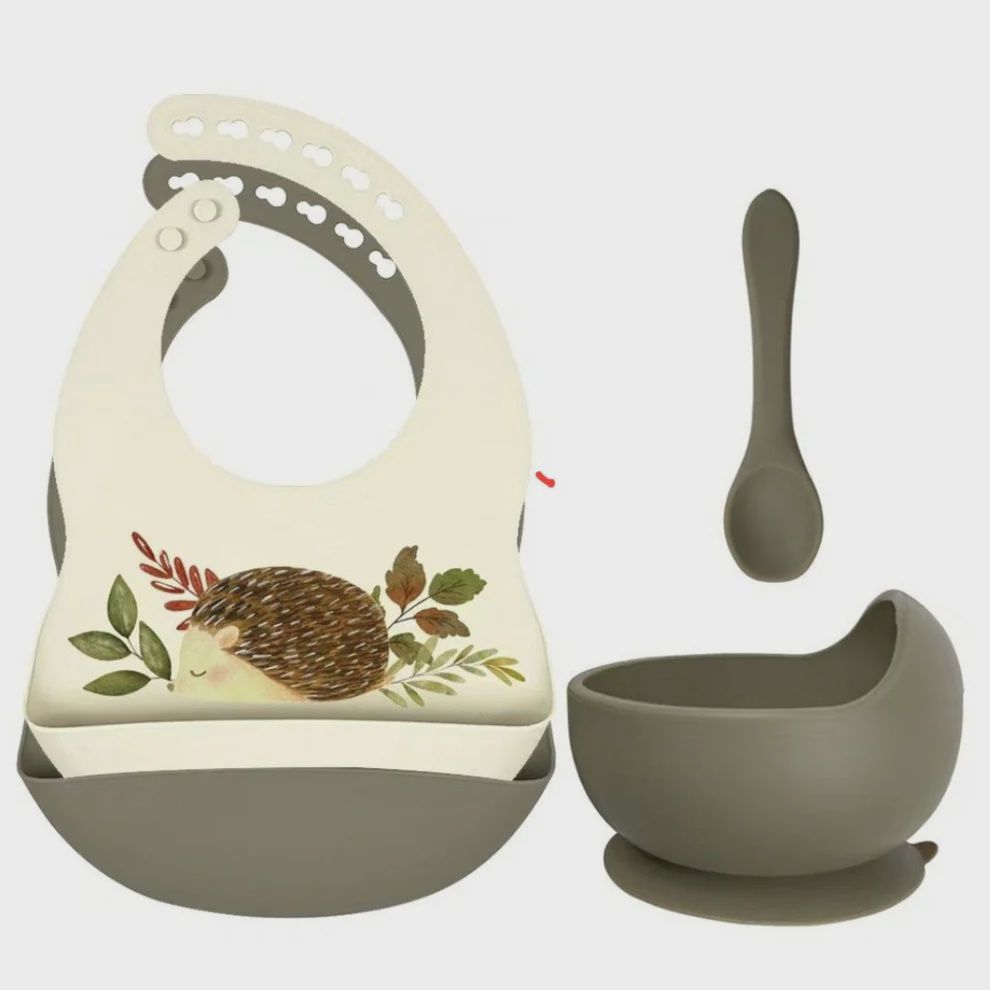Set siliconen slabbetjes, lepel en kom