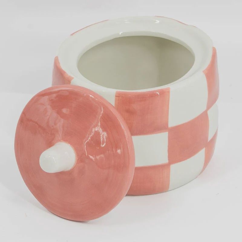 Potje met deksel - pink check