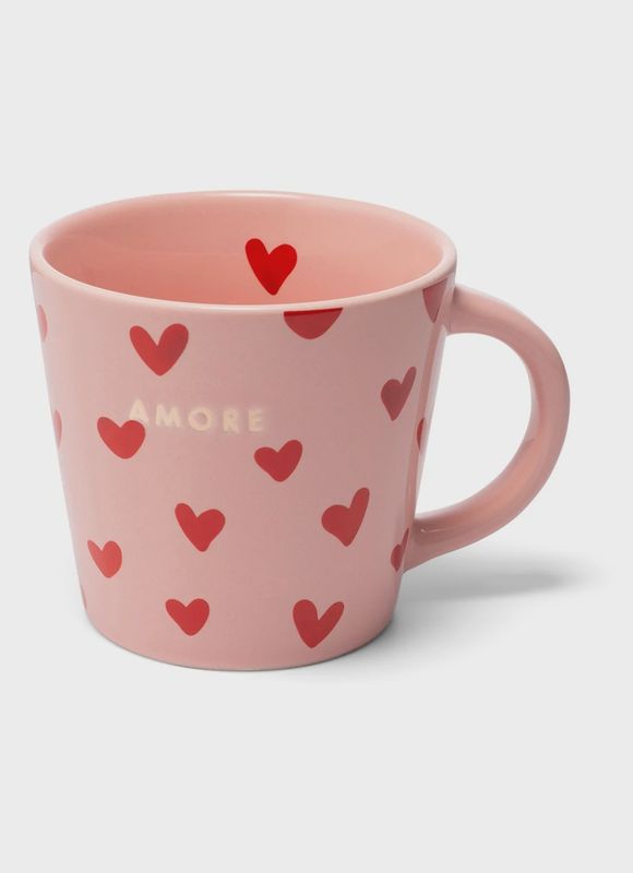 Cappuccino mok &#39;hearts AMORE&#39; - pink 250 ml