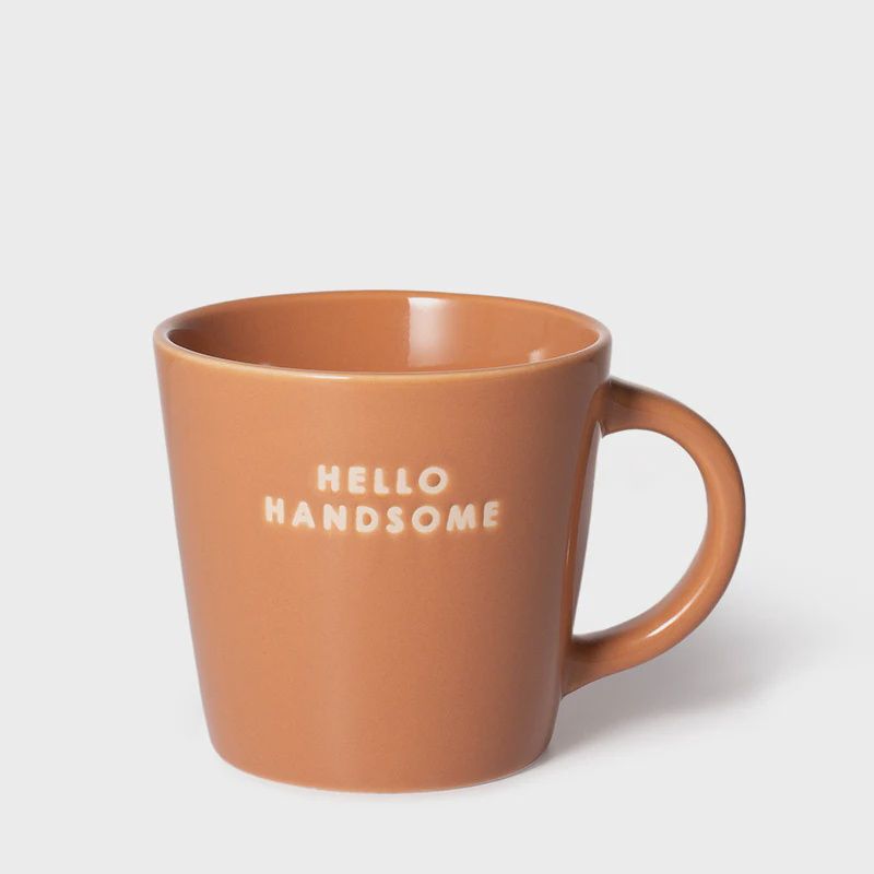 Cappuccino mok &#39;HELLO HANDSOME&#39; - terracotta 250 ml