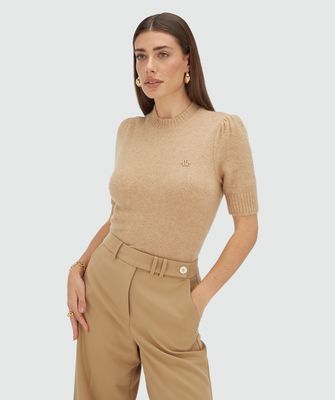 JV FRANKA trui korte mouw - light brown melange