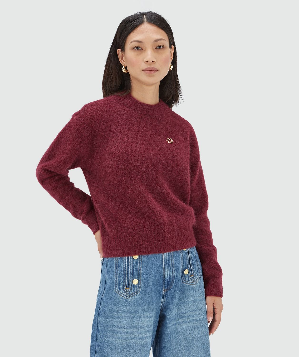 JV FRESIA trui met broche - berry red