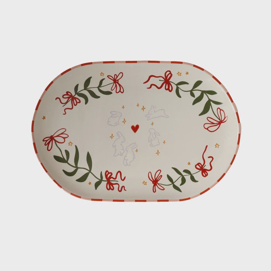 Ovale serveerschaal 'Flowers and Rabbits'