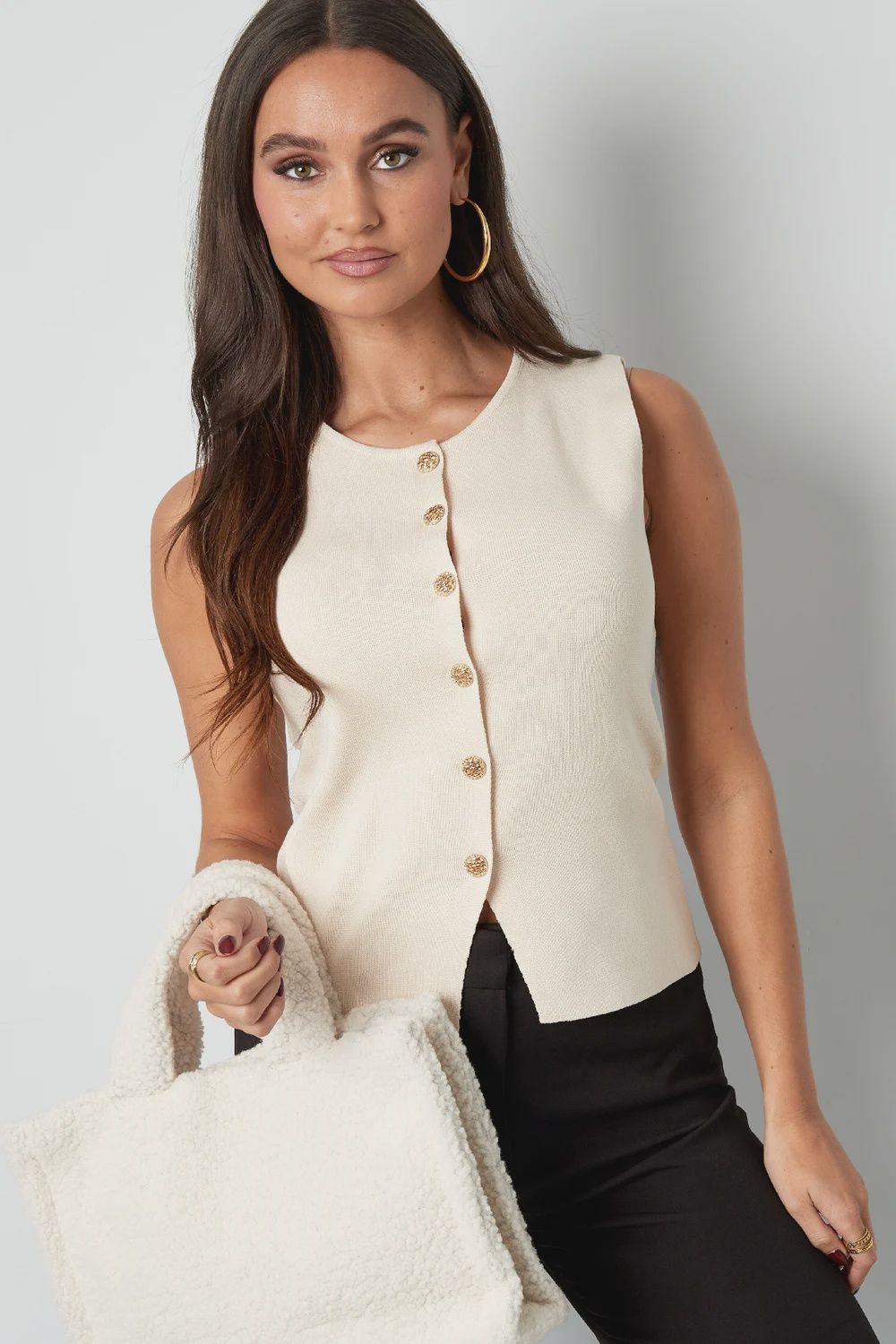 LOVA gilet met gouden knoopjes - off white L/XL