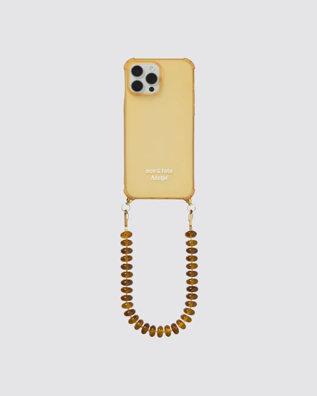 Kort telefoonkoord 'Sunbeads' - bruin