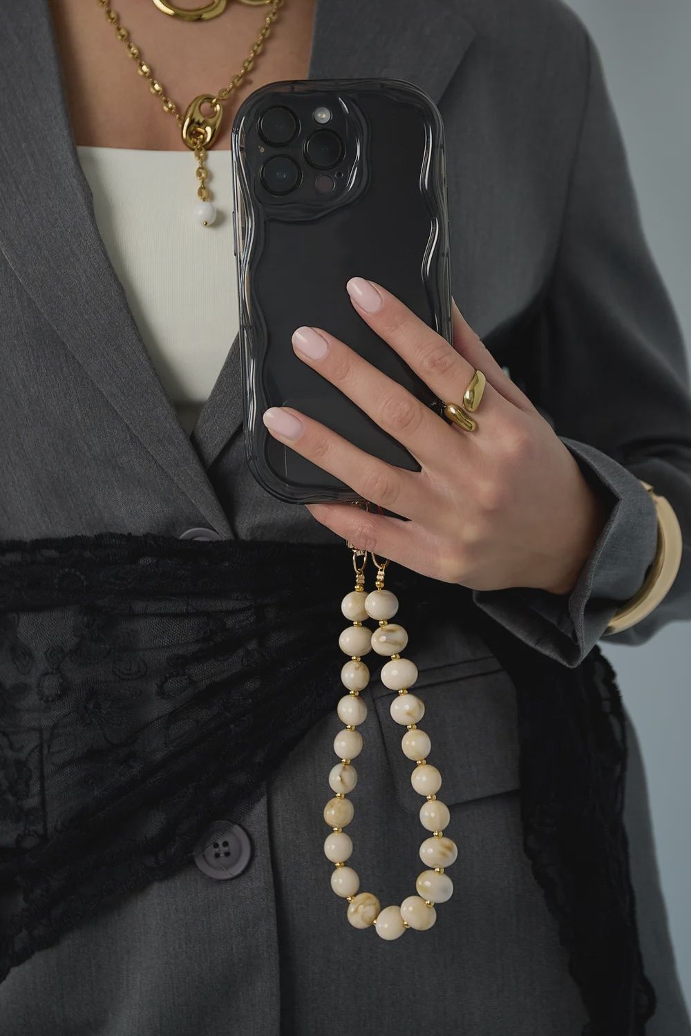 Kort telefoonkoord 'beige love'