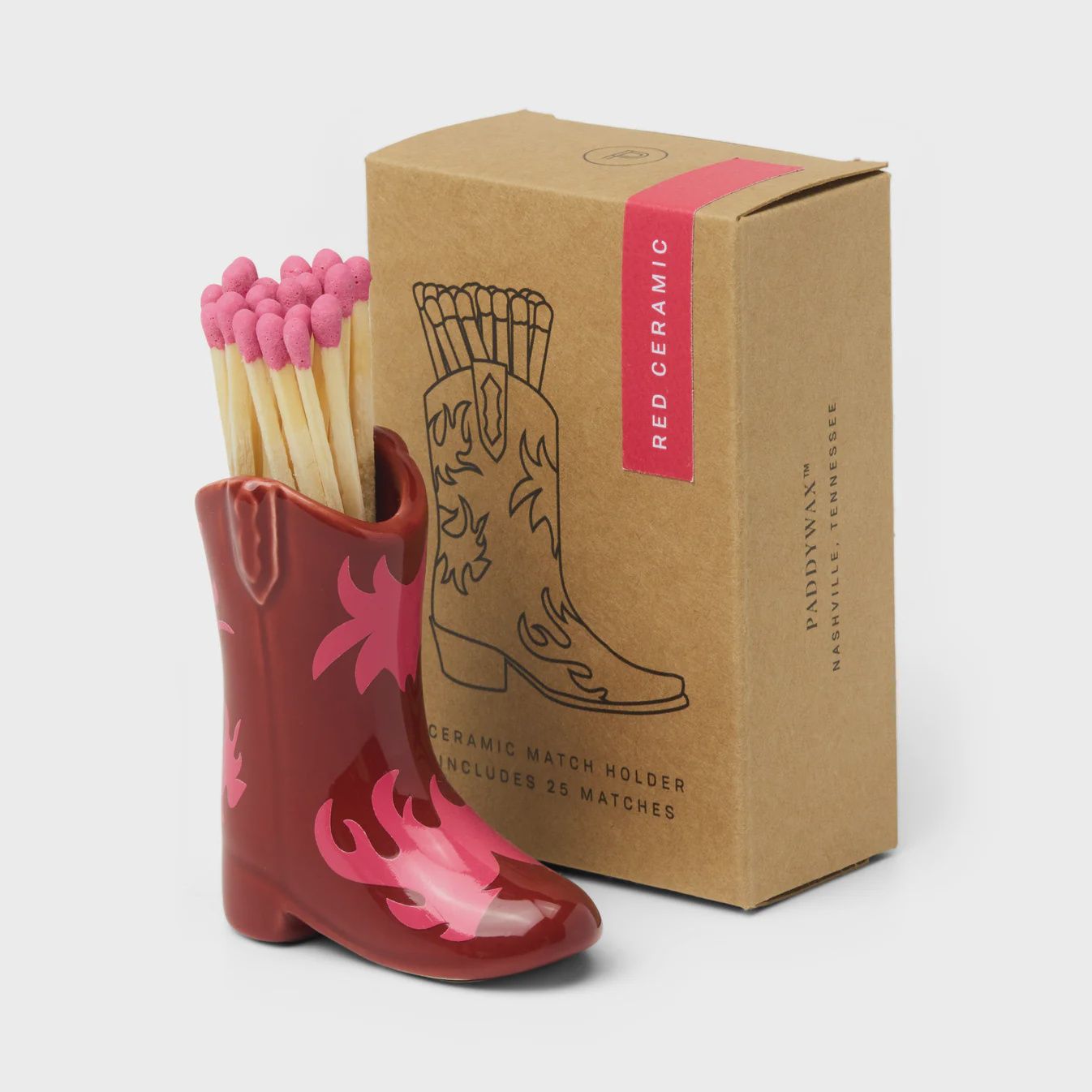 Cowboy Lucifer houder - rood/roze (incl. 25 lucifers)