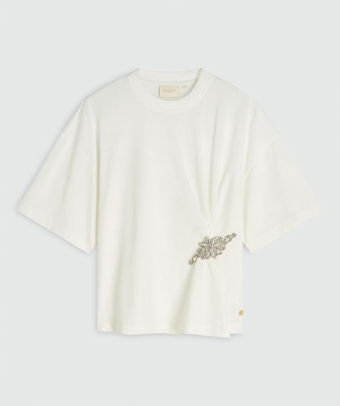 JV DACEY t-shirt met diamantjes - off white