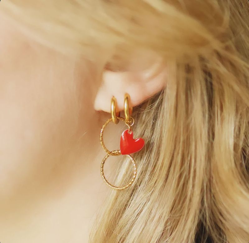 Mini Heart oorbel - Red
