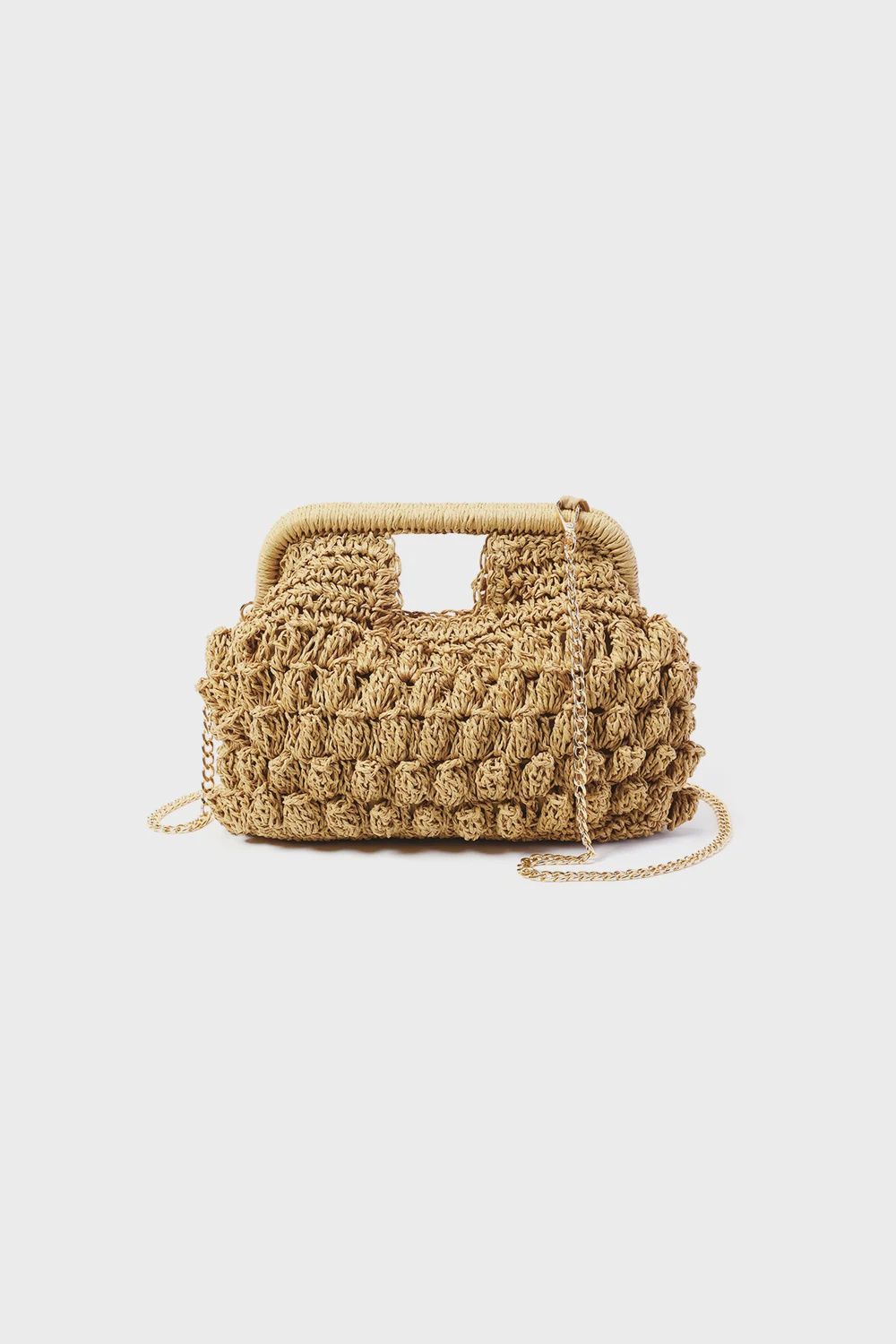 Beach clutch met chain - donker beige