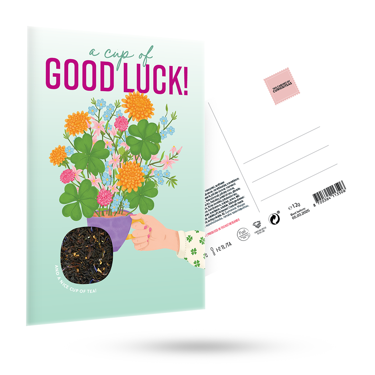 Thee kaart 'A cup of good luck'