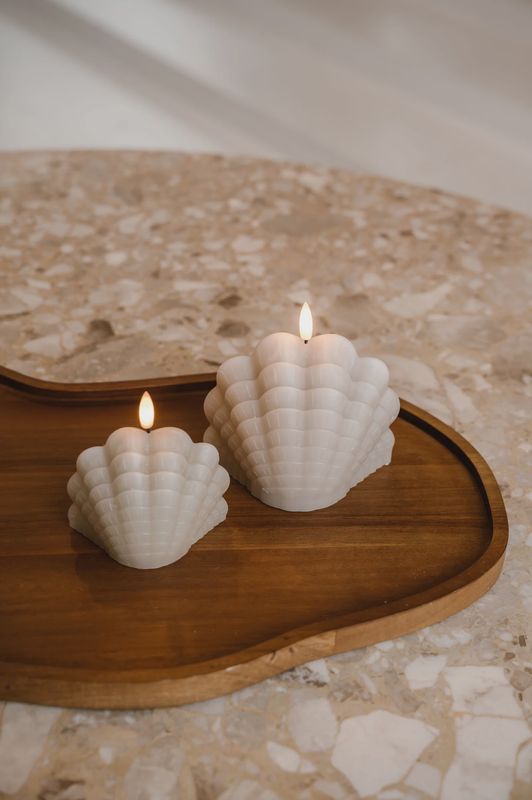 JUNOfires - Schelp LED-kaars maat S | beige