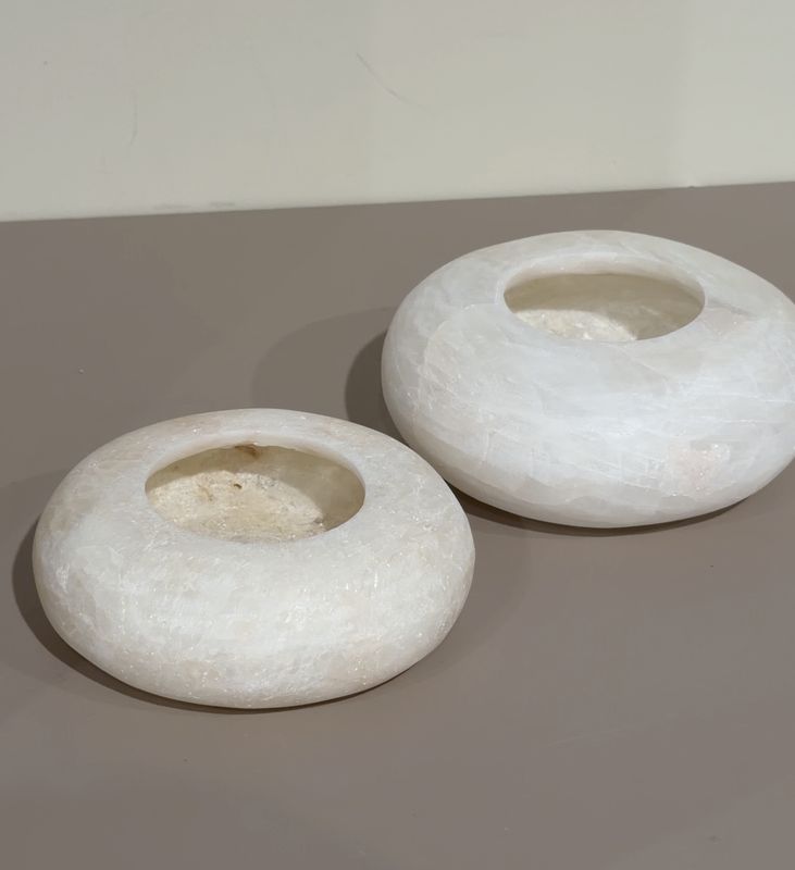 Alabaster waxinelichthouder frisbee | wit