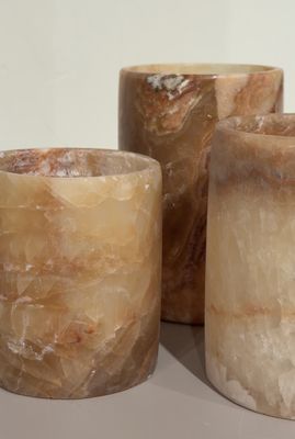 Alabaster waxinelichthouder cilinder | bruin