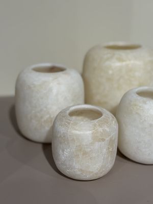 Alabaster waxinelichthouder rond | wit