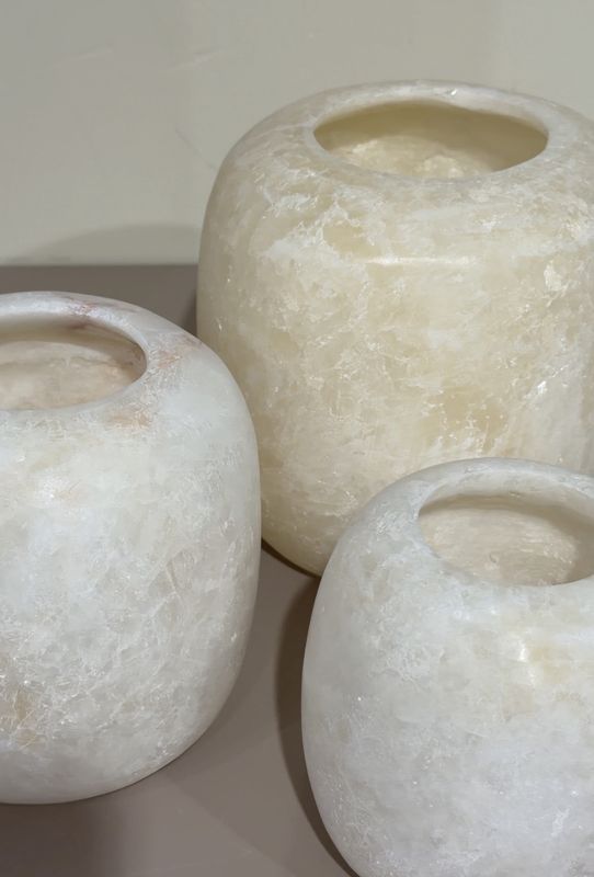 Alabaster waxinelichthouder rond | wit