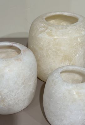 Alabaster waxinelichthouder rond | wit