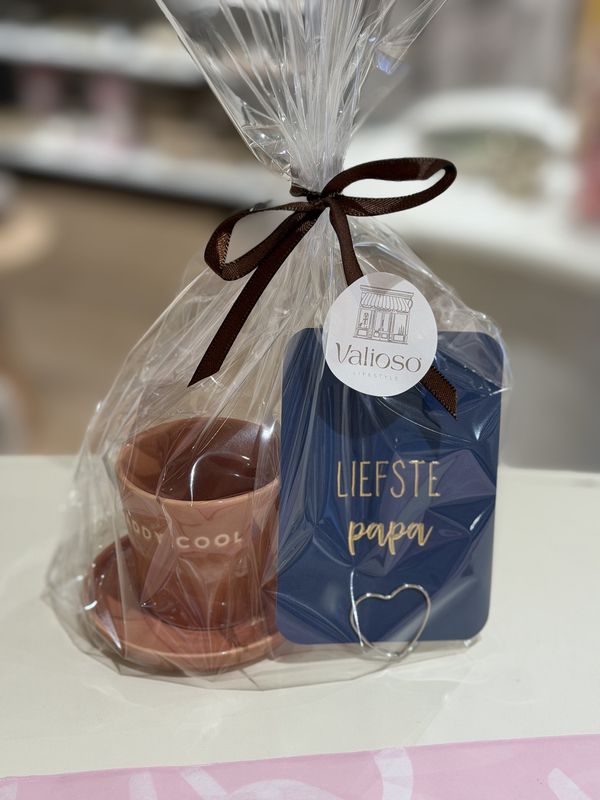 Vaderdag pakket - daddy cool espresso, schoteltje en minikaartje op hartje