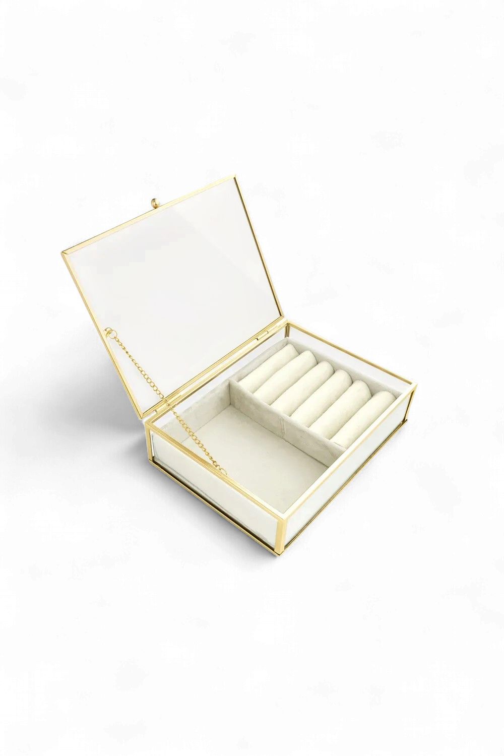 Sieradendoosje glas | beige/goud - 20x15x5.5cm
