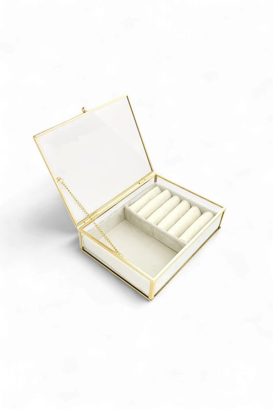 Sieradendoosje glas | beige/goud - 20x15x5.5cm