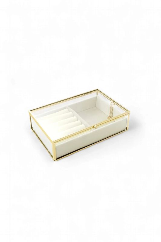Sieradendoosje glas | beige/goud - 20x15x5.5cm