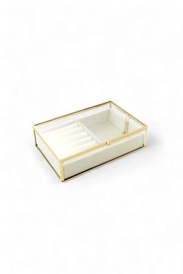 Sieradendoosje glas | beige/goud - 20x15x5.5cm
