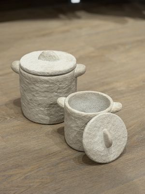 Aardewerk pot met deksel TIERRA | beige