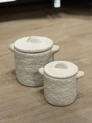 Aardewerk pot met deksel TIERRA | beige
