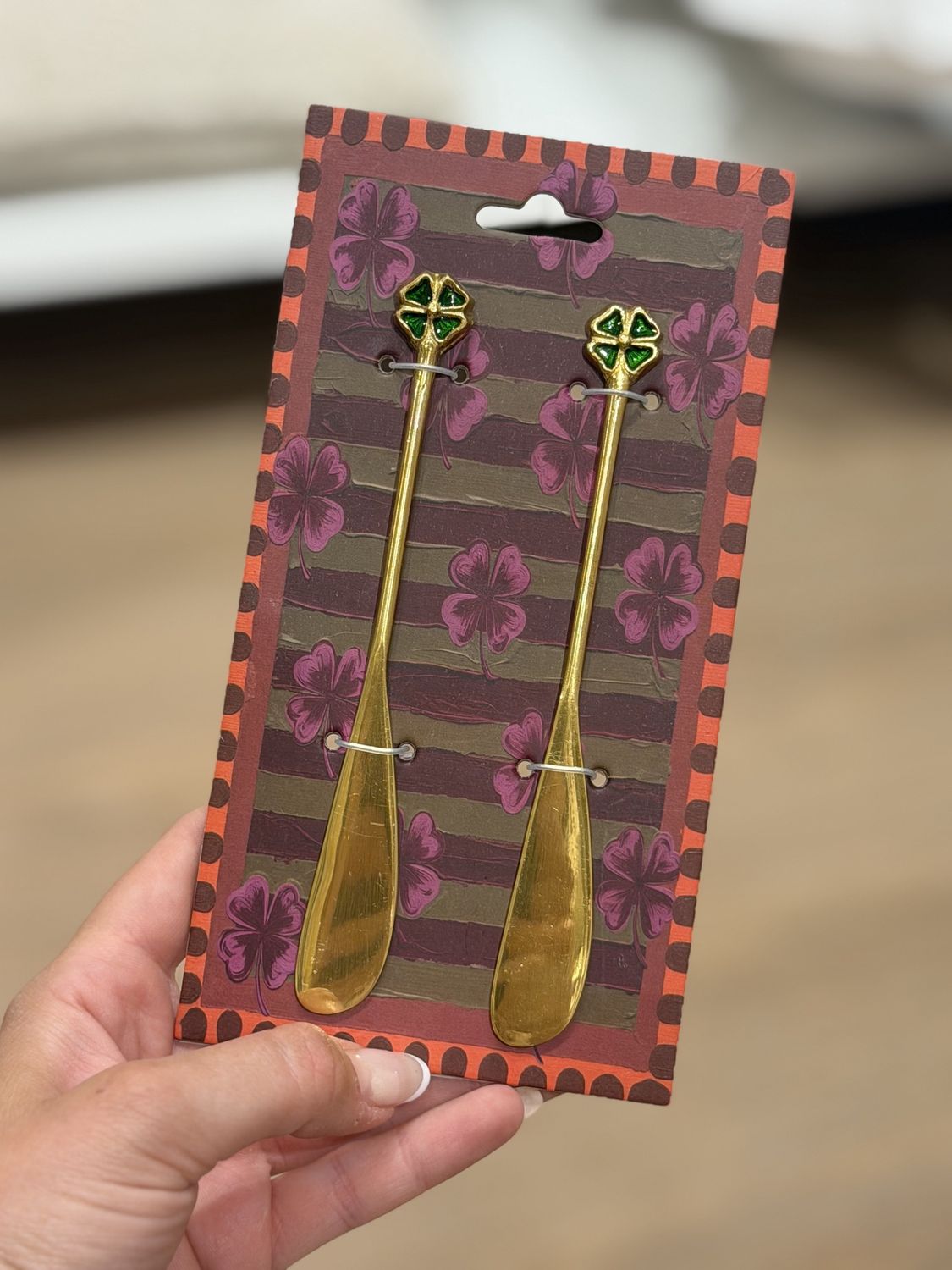 Botermesjes Klavertje Vier | set van 2 - groen/goud