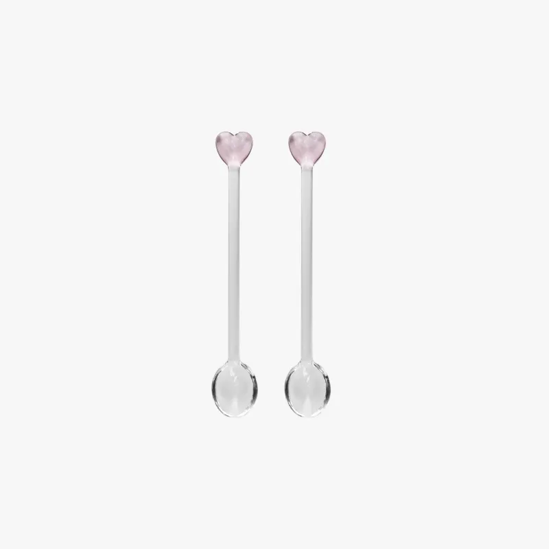 Lepels met hartje | set van 2 - glas/pink