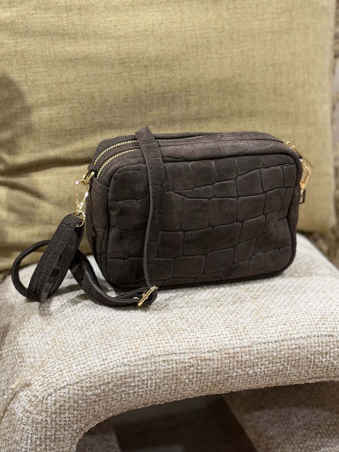 Tas van leer CROCO LOVE | suède bruin