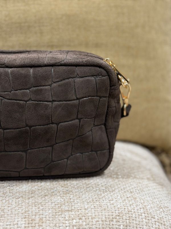 Tas van leer CROCO LOVE | suède bruin