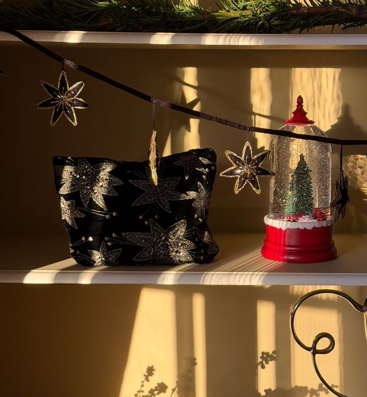 Toilettas 'Starry Eve' | zwart/goud - 100% ECO katoen