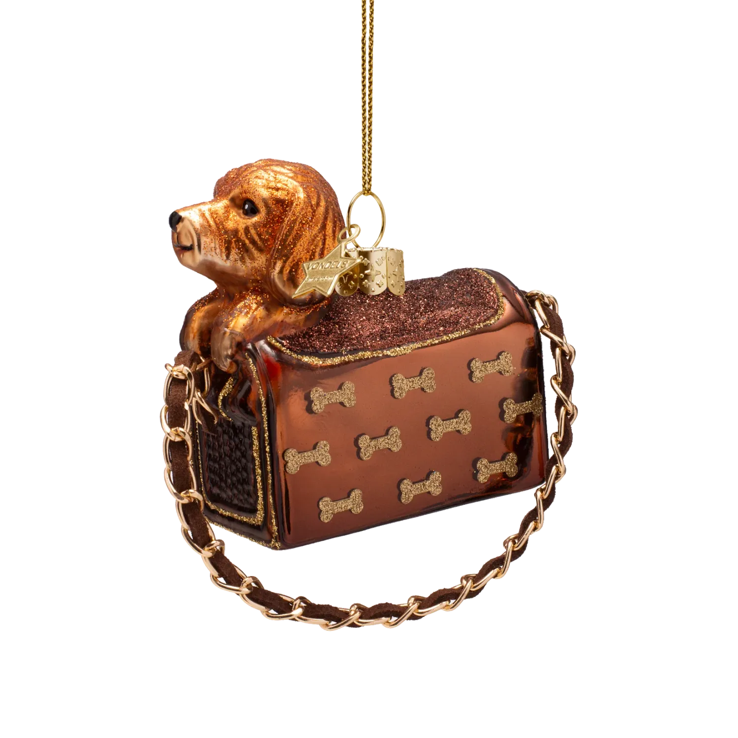 Ornament hond in tasje + glitter | VONDELS