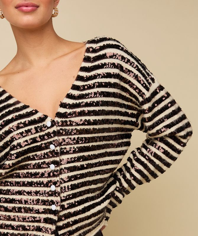 HEYB IVY vestje met pailetten | brown/cream stripe