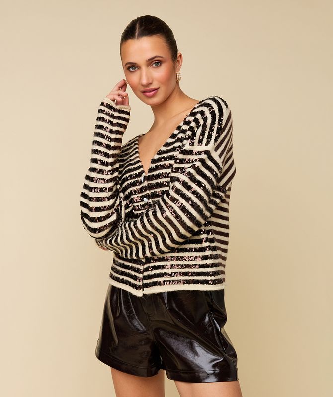 HEYB IVY vestje met pailetten | brown/cream stripe