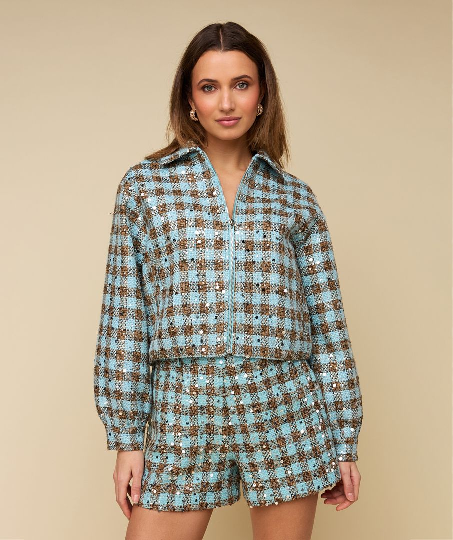 HEYB ROMEE jacket | brown/blue print