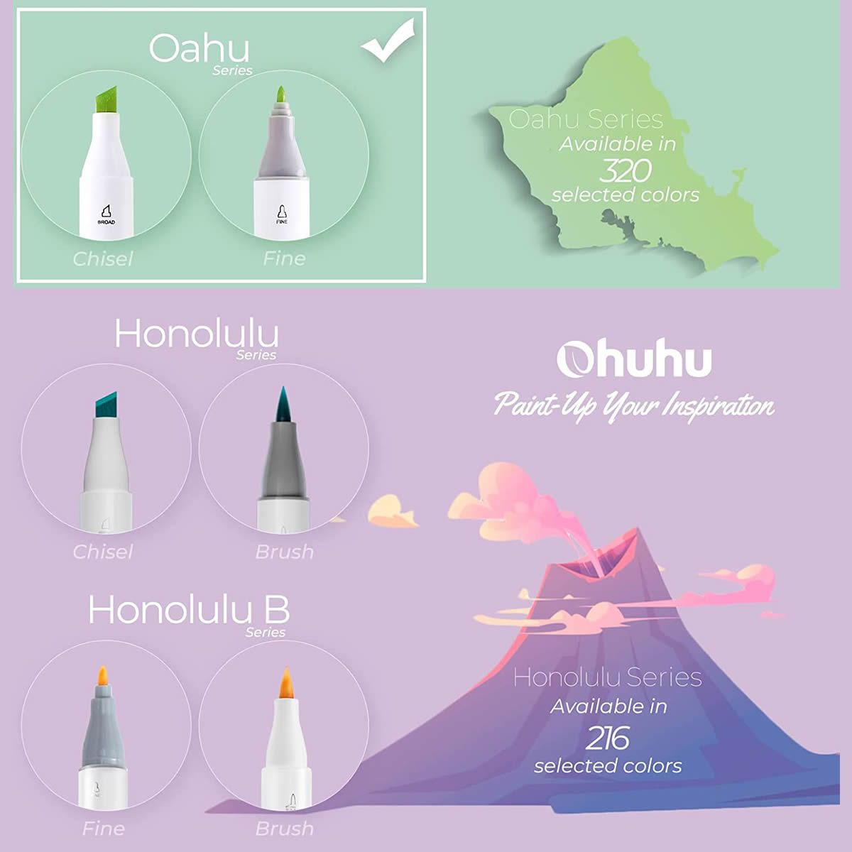 OHUHU Oahu Alcohol Art Markers Σετ Μαρκαδόρων 40 χρωμάτων Fine &amp; Chisel