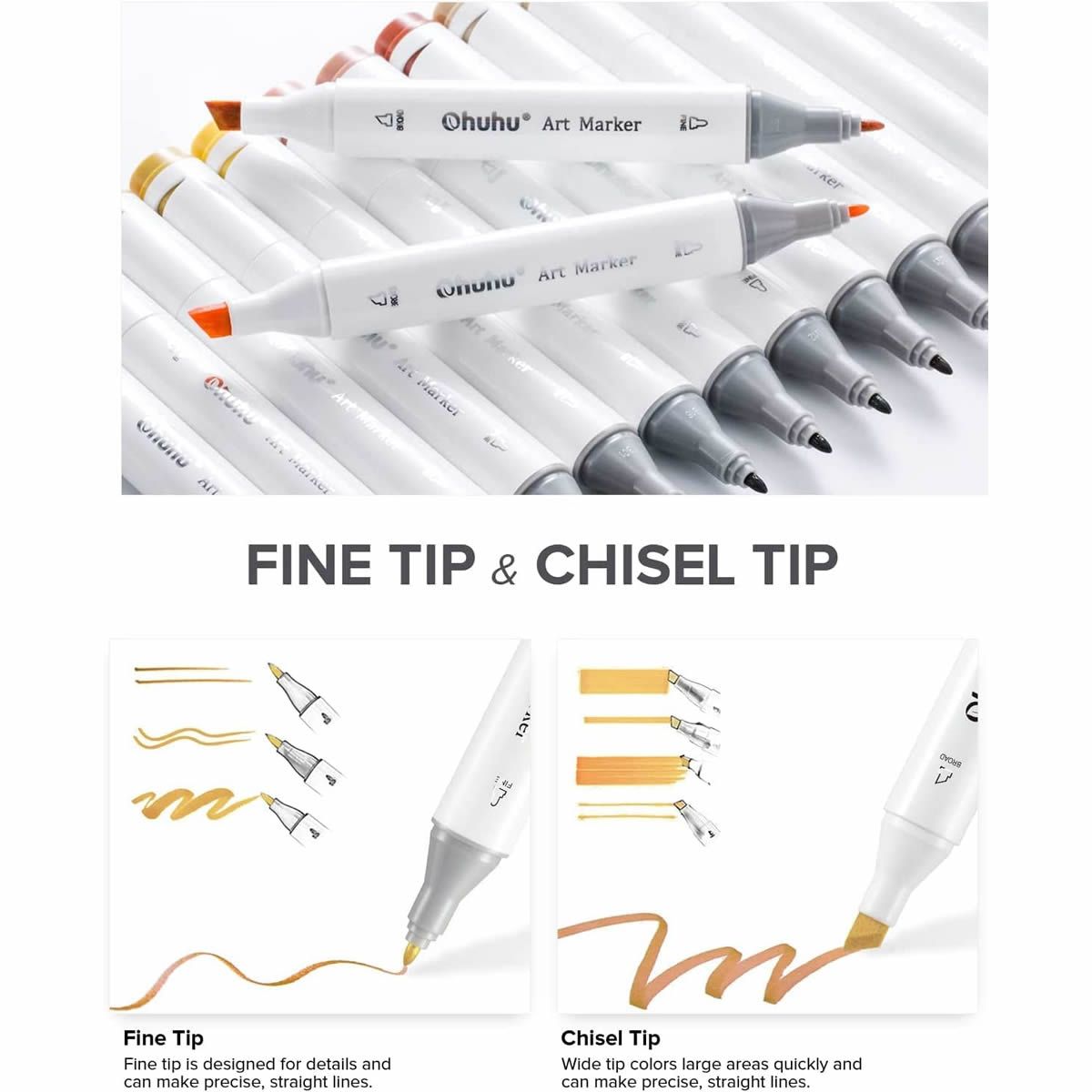 OHUHU Oahu Alcohol Art Markers Σετ Μαρκαδόρων 40 χρωμάτων Fine &amp; Chisel
